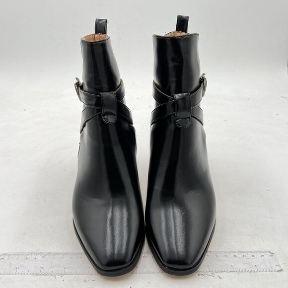 Black Women Block Low Heel Cowgirl Boots Pull on Ankle Bootie with Buckle - Picture 2 of 6